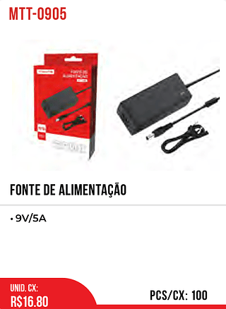 FONTE DE ALIMENTAÇÃO 9V/5A 100pç=16,8$