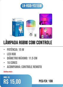 lâmpada rgbw com controle PCS/CX: 100 UNID. CX: r$ 15,00