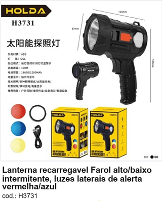 Lanterna recarregavel Farol alto/baixo intermitente, luzes laterais de alerta R$ 33,3 PC/CX:60