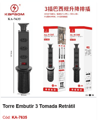 Torre Embutir 3 Tomada Retrátil R$ 83,7 PCS/Cx:20