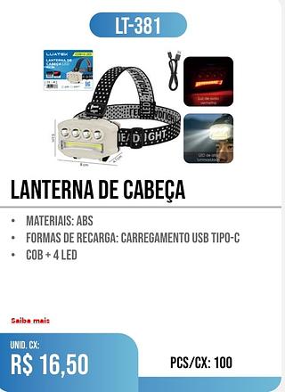 lanterna de cabeça 100pç=16,50$