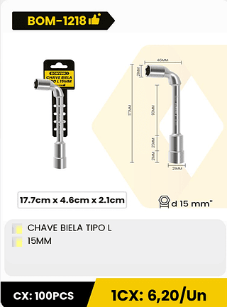 CHAVE BIELA TIPO L 15MM CX: 100PCS 1CX: 6,20/Un