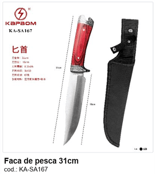 Faca de pesca 31cm R$ 34,2 PC/CX:60