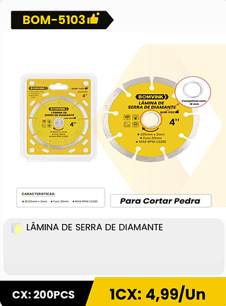 LÂMINA DE SERRA DE DIAMANTE CX: 200PCS 1CX: 4,99/Un