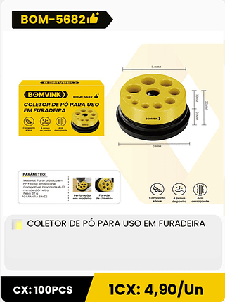 COLETOR DE PO PARA USO EM FURADEIRA CX: 100PCS ICX: 4,90/Un