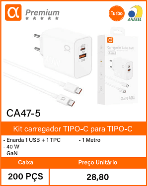 Kit carregador TIPO-C para TIPO-C Caixa 200 PCS Preco Unitario 28,80