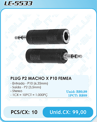 PLUG P2 MACHO X P10 FEMEA PCS/CX: 10 Unid.CX: 99,00