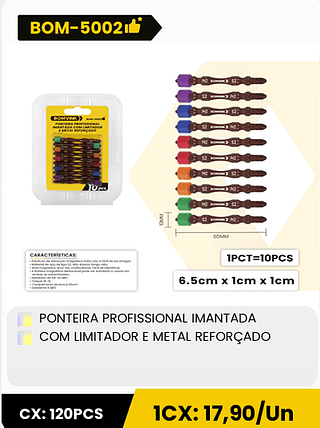 PONTEIRA PROFISSIONAL IMANTADA COM LIMITADOR E METAL REFORÇADO CX: 120PCS 1CX: 17,90/Un