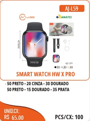 SMART WATCH HW X PRO UNID.CX: RS 65.00 PCS/CX:100