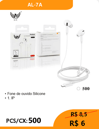 FONE DE OUVIDO LIGHTNING PCS/CX:500 R$6