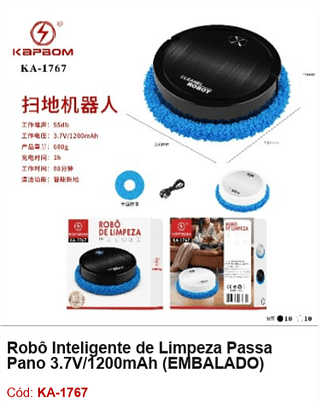 Robô Inteligente de Limpeza Passa Pano 3.7V/1200mAh R$ 46,8 PCS/CX: 20