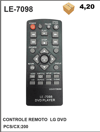 CONTROLE REMOTO LG DVD 200pç=4,2$
