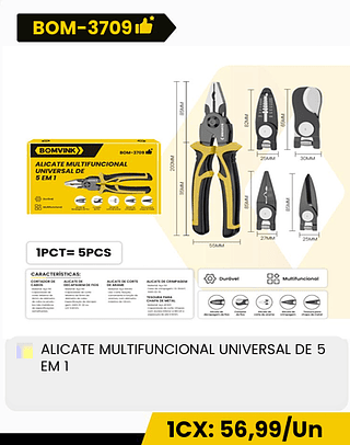 ALICATE MULTIFUNCIONAL UNIVERSAL DE 5 EM 1 CX: 20PCS 1CX: 56,99/Un