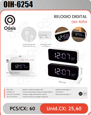 RELOGIO DIGITAL PCS/CX: 60 Unid.CX: 25,60