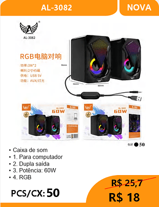 CAIXA DE SOM PC PCS/CX:50 R$18