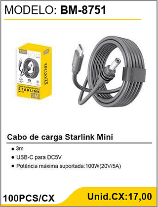 Cabo de carga Starlink Mini 100PCS/CX Unid.CX:17,00