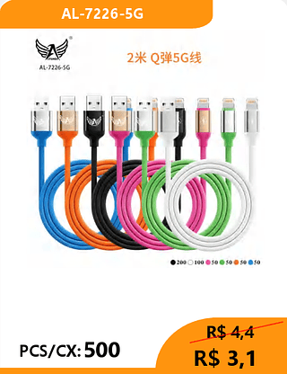 CABO COLORIDO IOS 2M PCS/CX:500 R$ 3,1