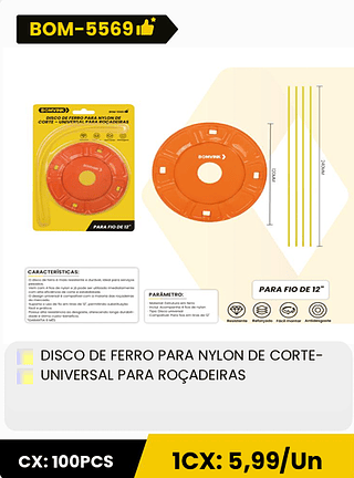 DISCO DE FERRO PARA NYLON DE CORTE- UNIVERSAL PARA ROÇADEIRAS CX: 100PCS 1CX: 5,99/Un