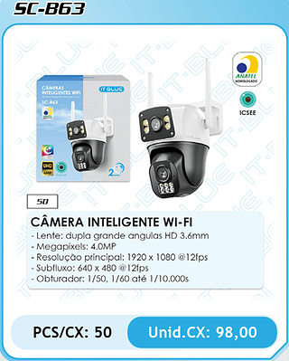CÂMERA INTELIGENTE WI-FI PCS/CX: 50 Unid.CX: 98,00