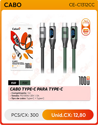 CABO TYPE-C PARA TYPE-C PCS/CX: 300 Unid.CX: 12,80