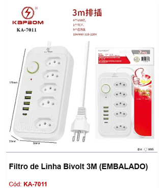 Filtro de Linha Bivolt 3M R$ 28,8 PCS/CX:100