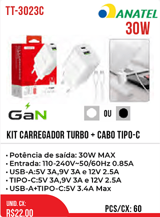 Kit Carregador Turbo + cabo tipo-c 60pç=22$