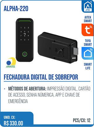 FECHADURA DIGITAL DE SOBREPOR UNID. CX: R$ 330.00 PCS/CX: 12