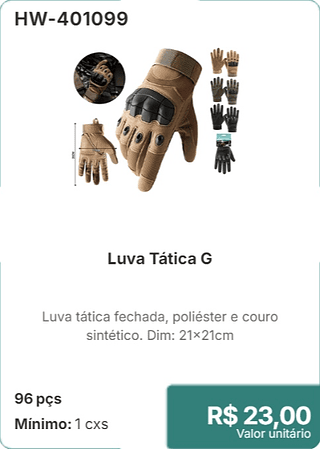 Luva Tática G 96 pçs R$ 23.00