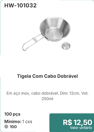 Tigela Com Cabo Dobrável 100 pçs R$ 12,50