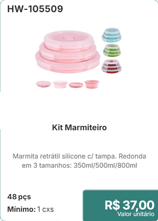 Kit Marmiteiro 48 pçs R$ 37,00