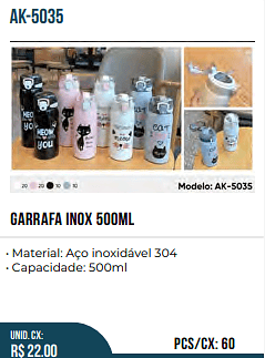 GARRAFA INOX 50OML UNID.CX:RS 22.00 PCS/CX:60