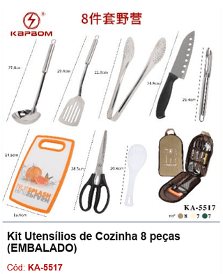 Kit Utensílios de Cozinha 8 peças R$ 31,5 PCS/Cx: 22