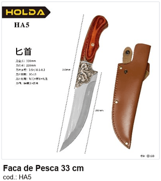 Faca de Pesca 33 cm R$ 34,2 PC/CX:60
