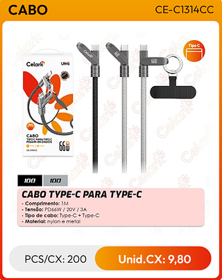 CABO TYPE-C PARA TYPE-C PCS/CX: 200 Unid.CX: 9,80