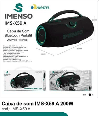 Caixa de som 200W R$787,5 PC/CX 2
