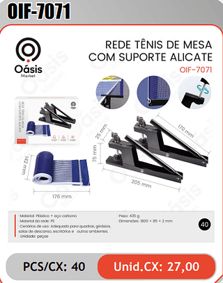 REDE TENIS DE MESACOM SUPORTE ALICATE PCS/CX: 40 Unid.CX: 27,00