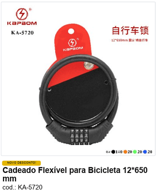 Cadeado Flexível para Bicicleta 12*650 mm R$ 9 PC/CX:200