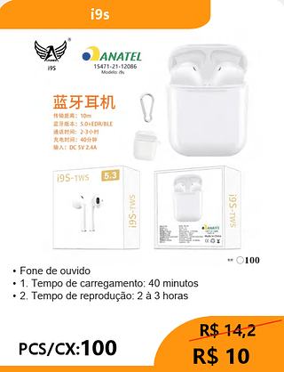 FONE BLUETOOTH PCS/CX:100 R$10