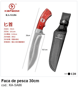 Faca de pesca 30cm R$ 32,4 PC/CX:120
