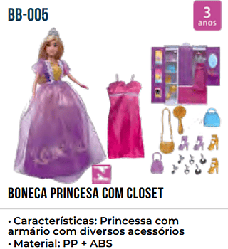 BONECA PRINCESA COM CLOSET UNID.CX:RS 130.00 PCS/CX:8
