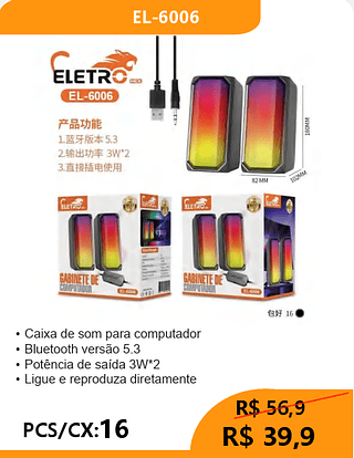 CAIXA DE SOM PRA PC PCS/CX:16 R$39,9
