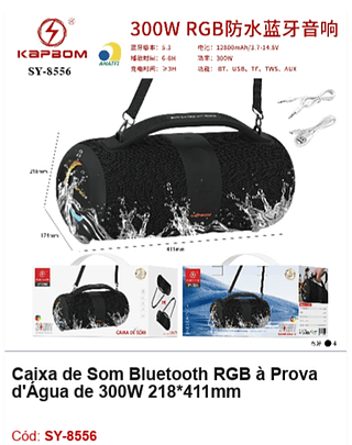 Caixa de Som Bluetooth RGB à Prova d'Água de 300W R$432 PCS/CX:4
