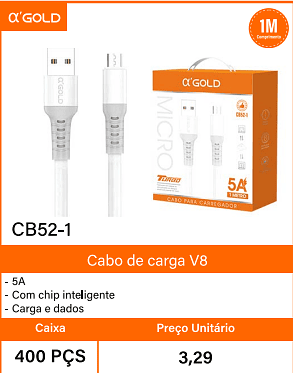 Cabo de carga V8 5A Com chip inteligenteCarga e dados Caixa 400 PCS Preco Unitario 3,29