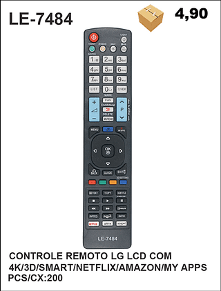 CONTROLE REMOTO LG LCD COM 4K/3D/SMART/NETFLIX/AMAZON/MY APPS 200PÇ=4,9$