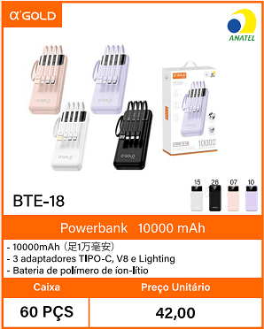 Powerbank10000 mAh Caixa 60 PCS Preco Unitario 42,00