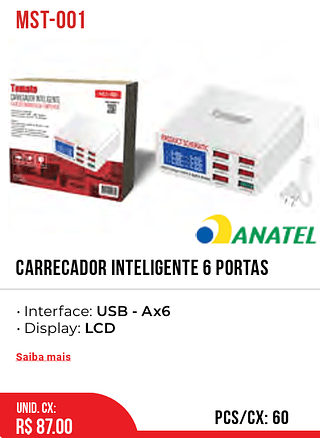 CARRECADOR INTELIGENTE 6 PORTAS 60pç=87$