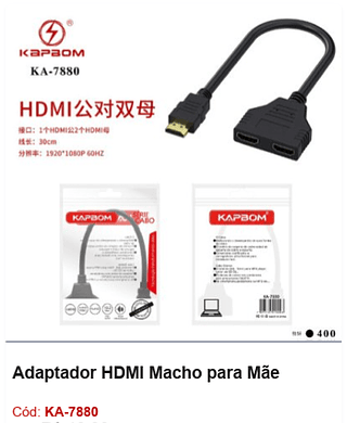 Adaptador HDMI Macho R$ 7,65 PCS/cx:400