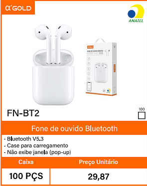 Fone de ouvido Bluetooth - Caixa 100 PCS Preco Unitario 29,87