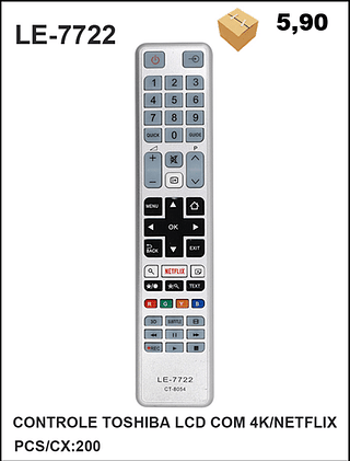 CONTROLE TOSHIBA LCD COM 4K/NETFLIX 200PÇ=5,9$
