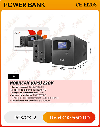 NOBREAK (UPS) 220V PCS/CX: 2 Unid.CX: 550,00